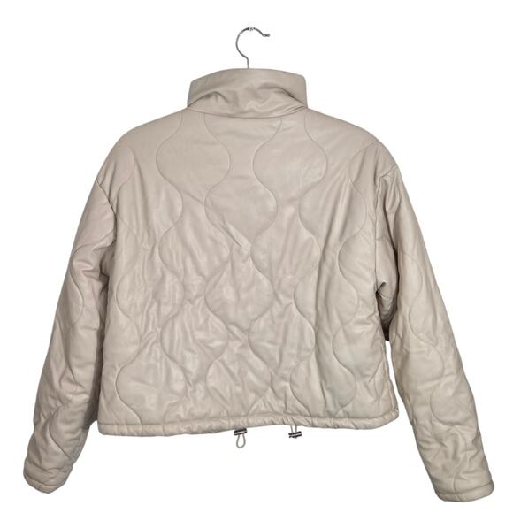 Zara Faux Leather Quilted Puffer Jacket Women's Medium Cropped Ivory - Picture 7 of 13